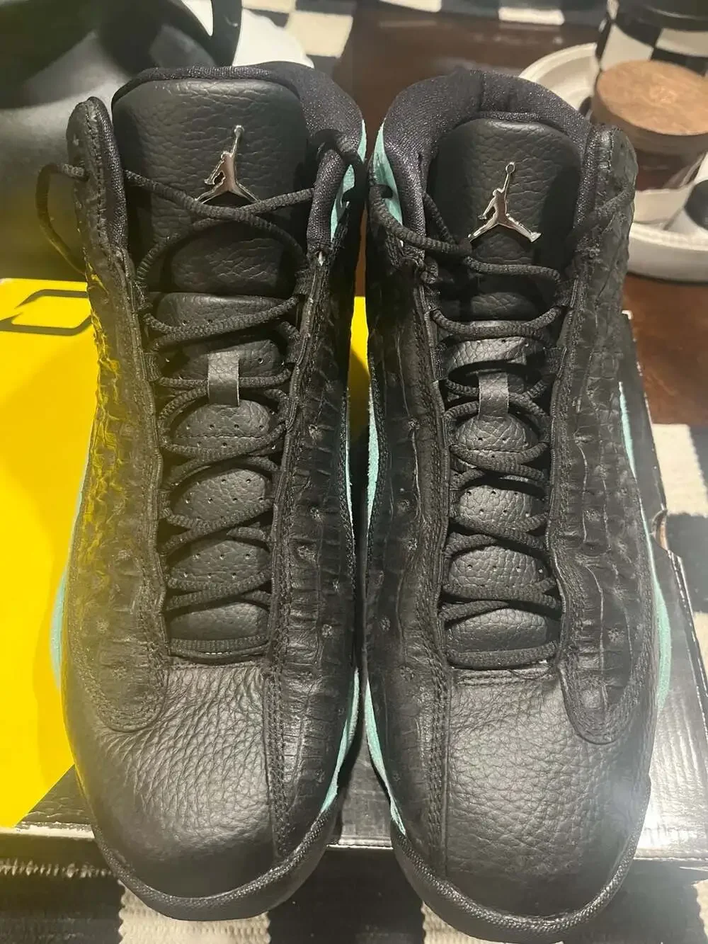 Air Jordan 13 Retro 'Island Green' Black Metallic Silver Sneakers